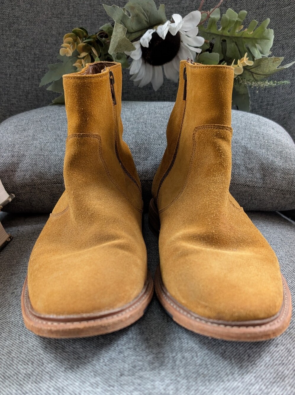 Frye Suede Chelsea Boots in Mustard Brown